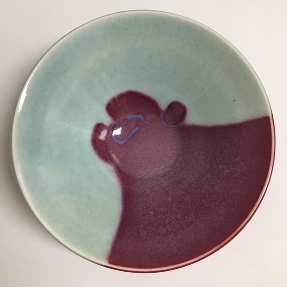 Studio Pottery Bowl SIGNED Ceramics Aqua Purple Gloss Abstract 8” Asian Handmade - Picture 2 of 11